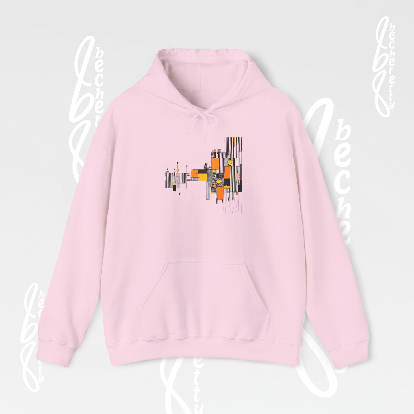 Abstract Geometric Hoodie — Modern Orange & Gray Minimalist Design - Art Graphic Becheretty