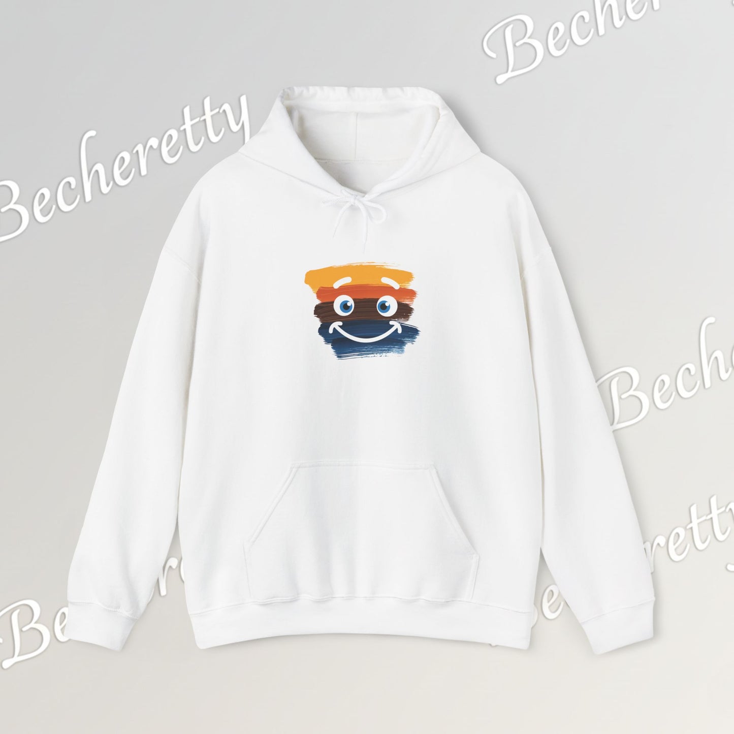 Graphic Hoodie - Smiling Sunset Brushstroke - Cute Happy Face- Art Minimalist Becheretty