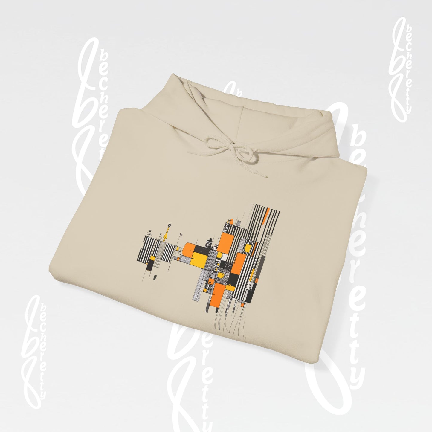 Abstract Geometric Hoodie — Modern Orange & Gray Minimalist Design - Art Graphic Becheretty
