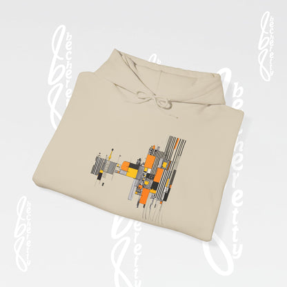 Abstract Geometric Hoodie — Modern Orange & Gray Minimalist Design - Art Graphic Becheretty