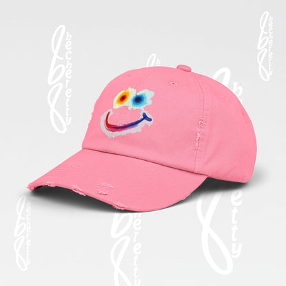 Smiley Watercolor Distressed Cap — Colorful Smile Face Dad Hat - Graphic Minimalist Becheretty