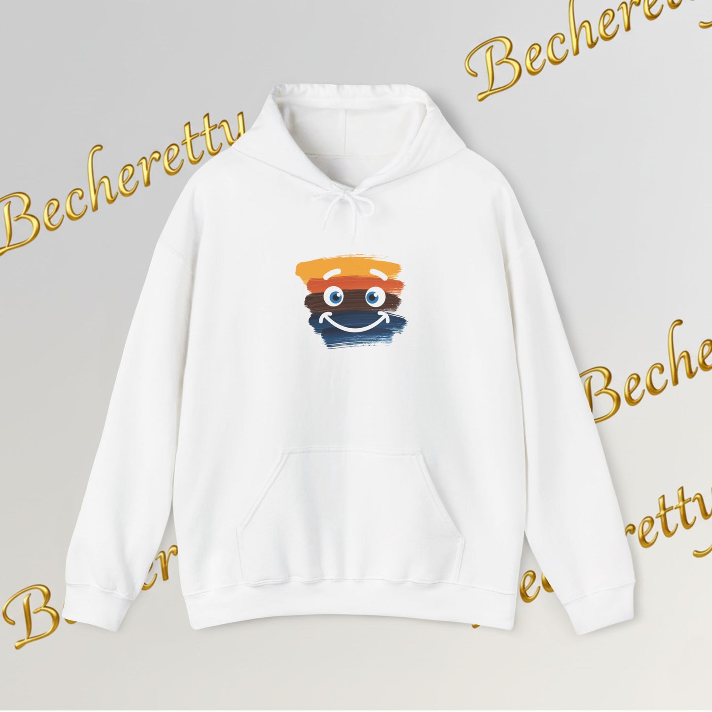 Graphic Hoodie - Smiling Sunset Brushstroke - Cute Happy Face- Art Minimalist Becheretty