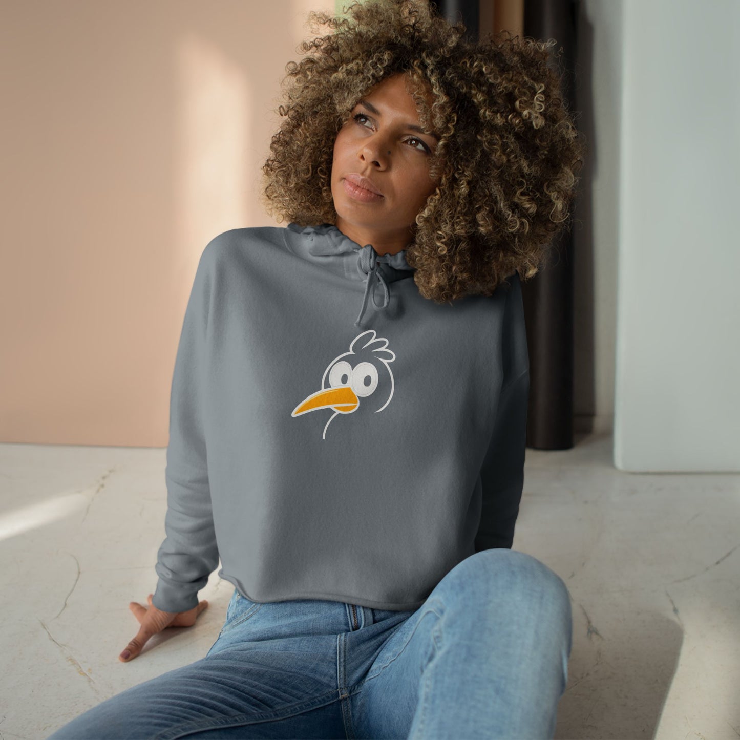 Graphic Crop Hoodie - Cute Cartoon Seagull - Becheretty - Minimal Beach Bird Graphic Sweatshirt