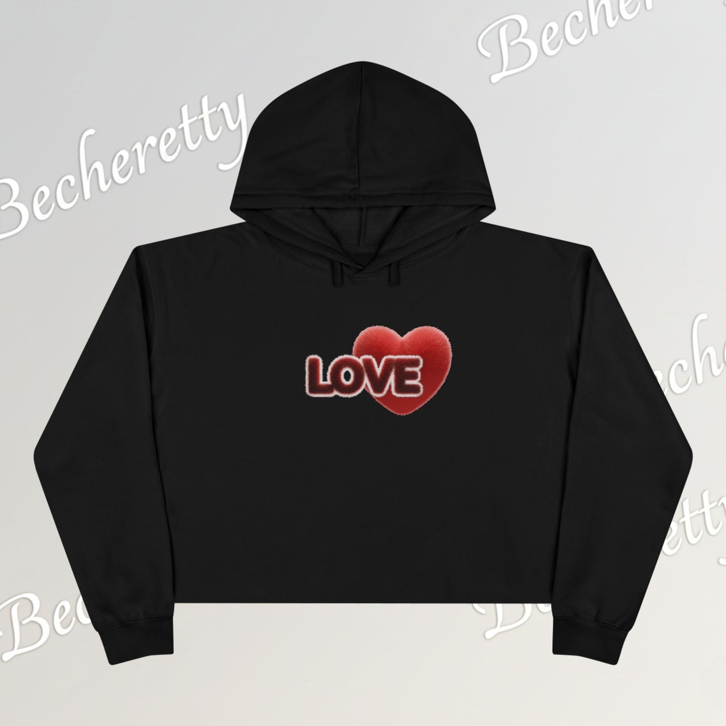 Love Heart Crop Hoodie — Plush Covered in Fur Graphic- Art Graphic Minimalist Becheretty