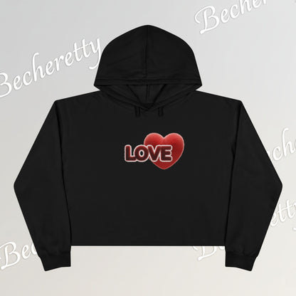 Love Heart Crop Hoodie — Plush Covered in Fur Graphic- Art Graphic Minimalist Becheretty