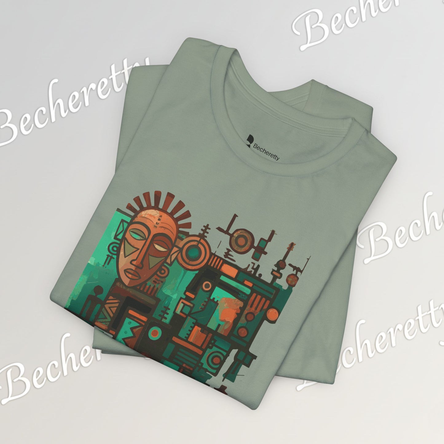 Abstract Tribal Mask Art T-Shirt — Geometric Afrocentric Graphic Becheretty