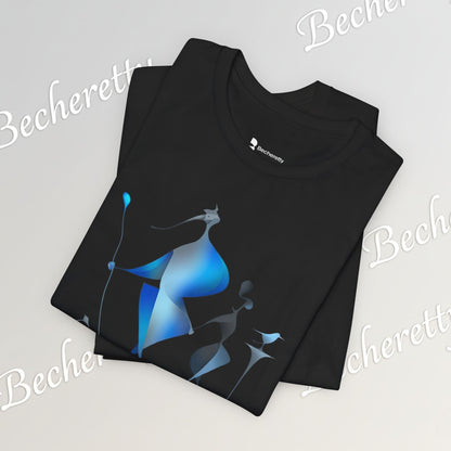 "Abstract Blue Aviary" Modern Art Graphic T-Shirt Becheretty - Unique Nature Lover Tee, Soft Cotton Fashion Top