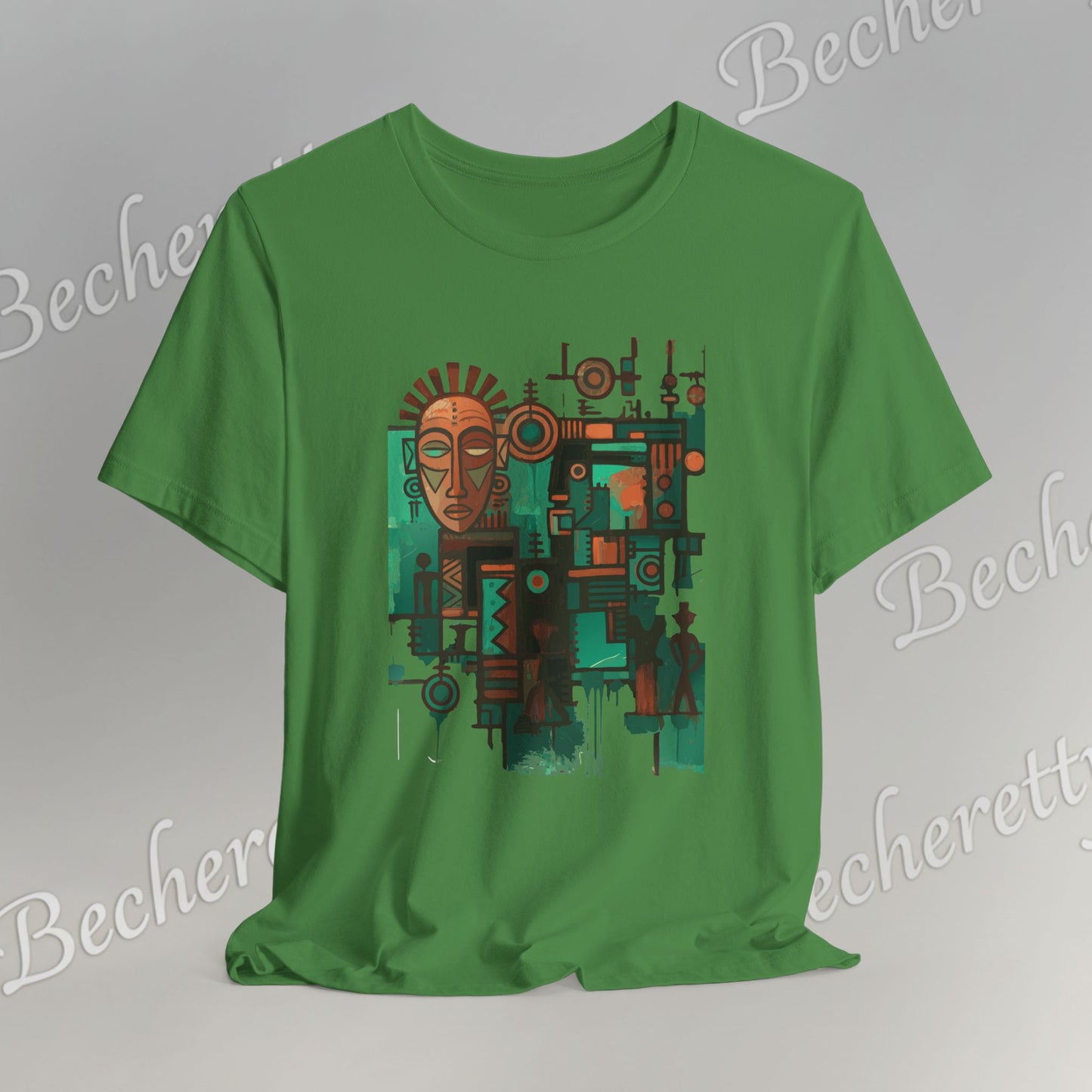 Abstract Tribal Mask Art T-Shirt — Geometric Afrocentric Graphic Becheretty