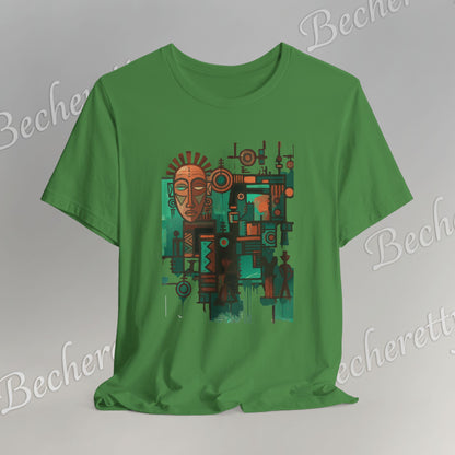 Abstract Tribal Mask Art T-Shirt — Geometric Afrocentric Graphic Becheretty