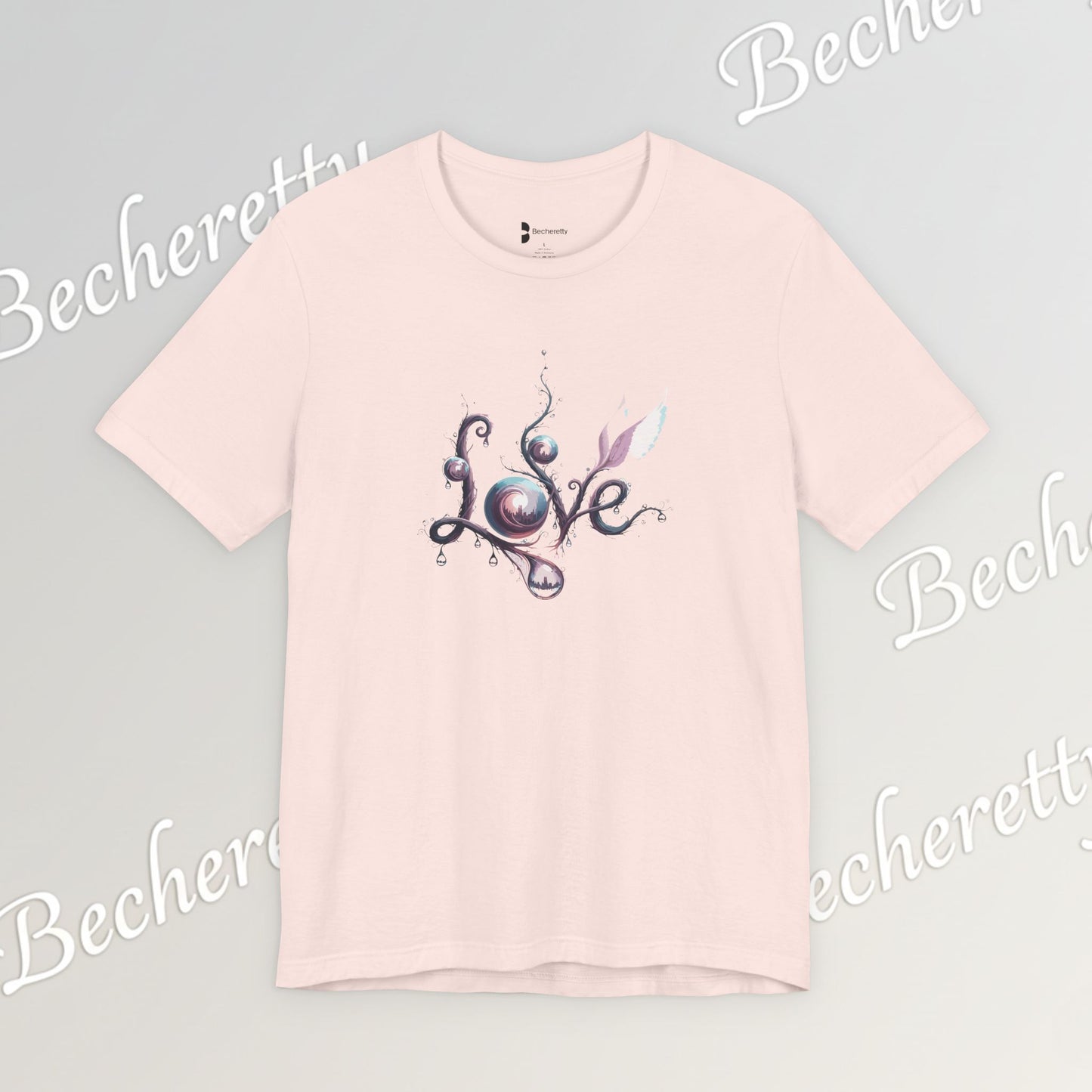 Love Script Tee - Romantic Floral Typography T-Shirt - Art Graphic Becheretty - Ideal gift for your loved one