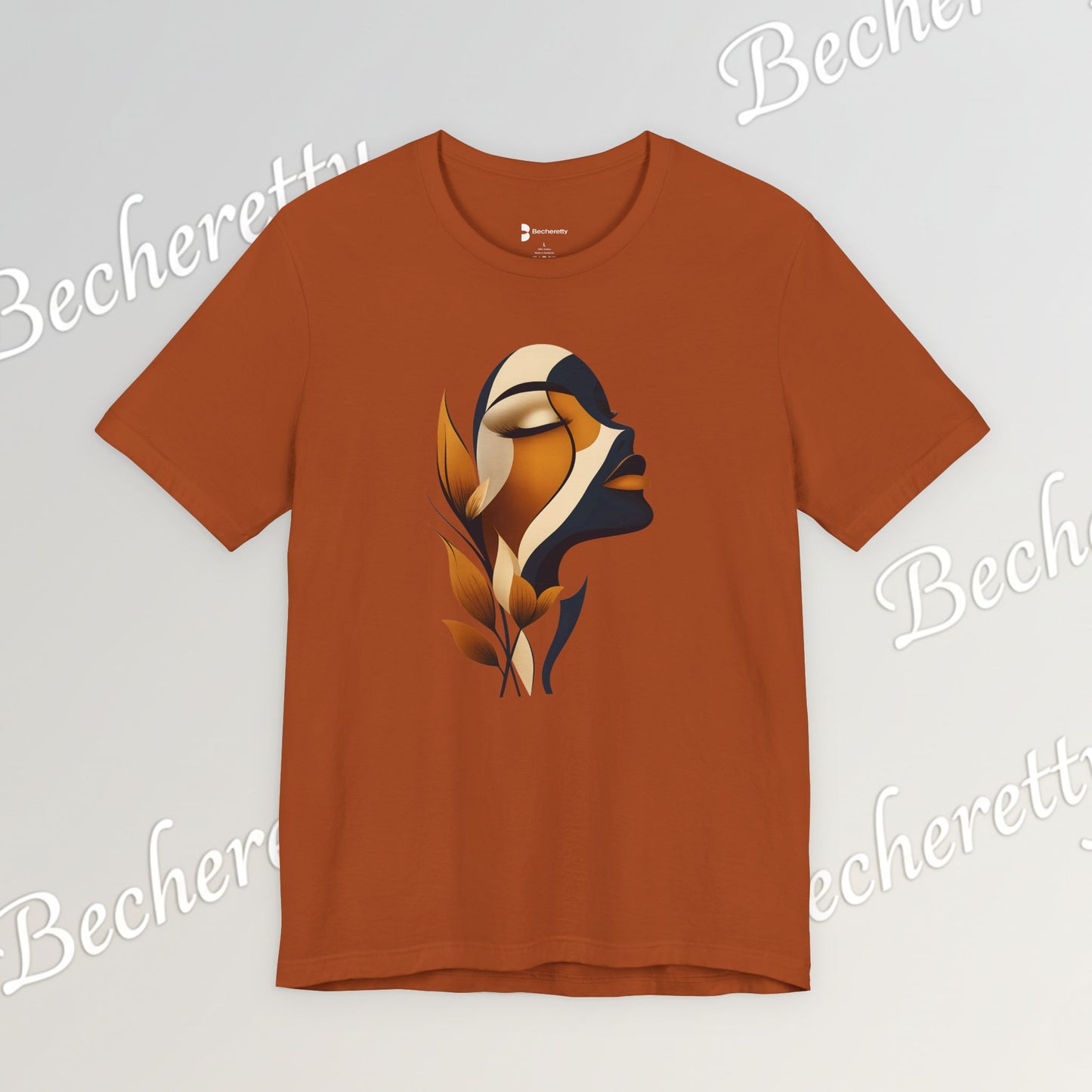 "Golden Profile" Abstract Graphic T‑Shirt – Art Minimalist Becheretty - Botanical inspiration