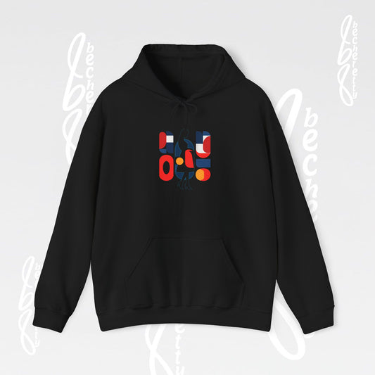 Luminous Silhouette Hoodie - Bauhaus-inspired geometric shapes - Art Graphic Minimalist Becheretty