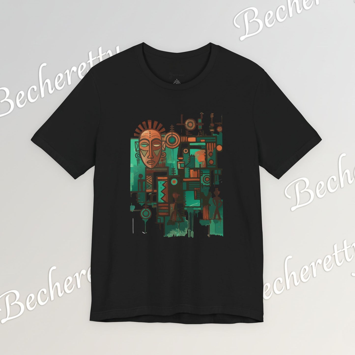Abstract Tribal Mask Art T-Shirt — Geometric Afrocentric Graphic Becheretty