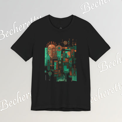 Abstract Tribal Mask Art T-Shirt — Geometric Afrocentric Graphic Becheretty