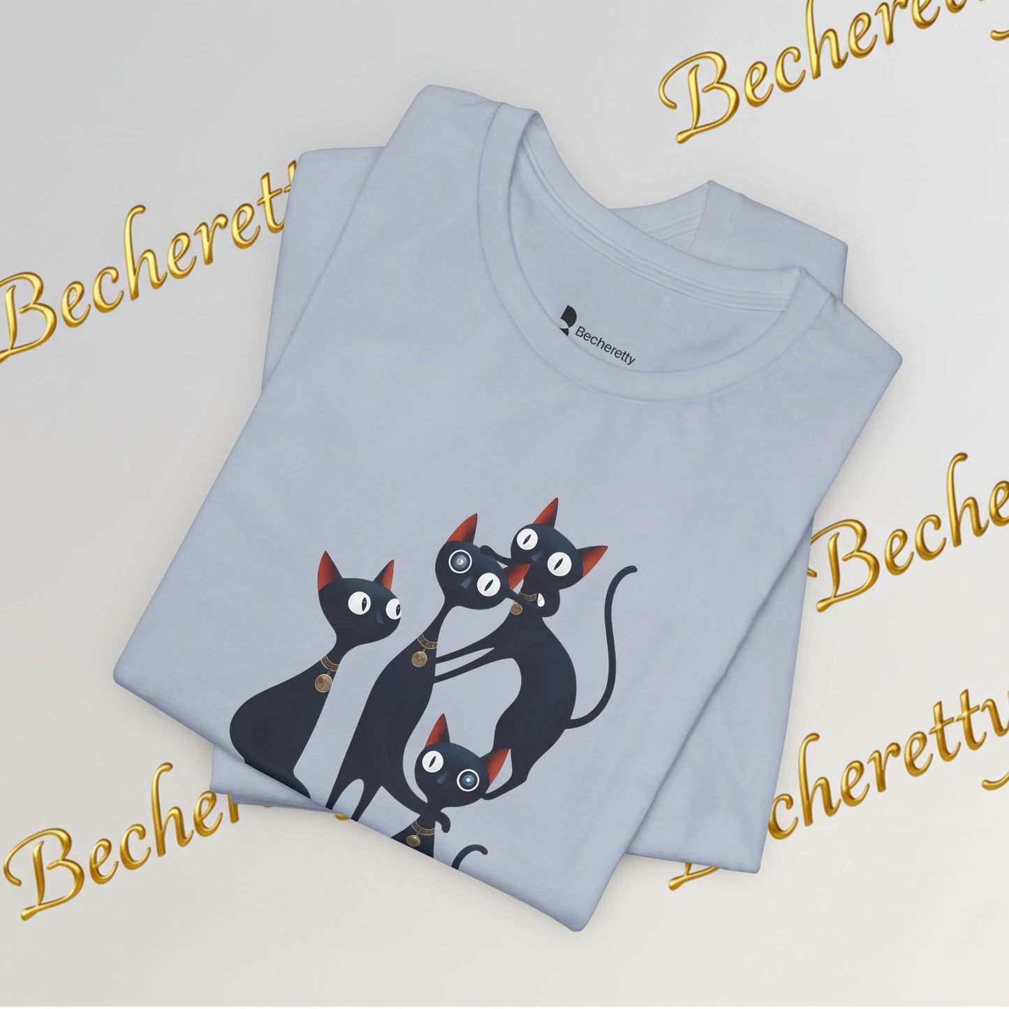 "Cat Family" Graphic T'Shirt Becheretty — Cute Black Cats Illustration - Playful design minimalist