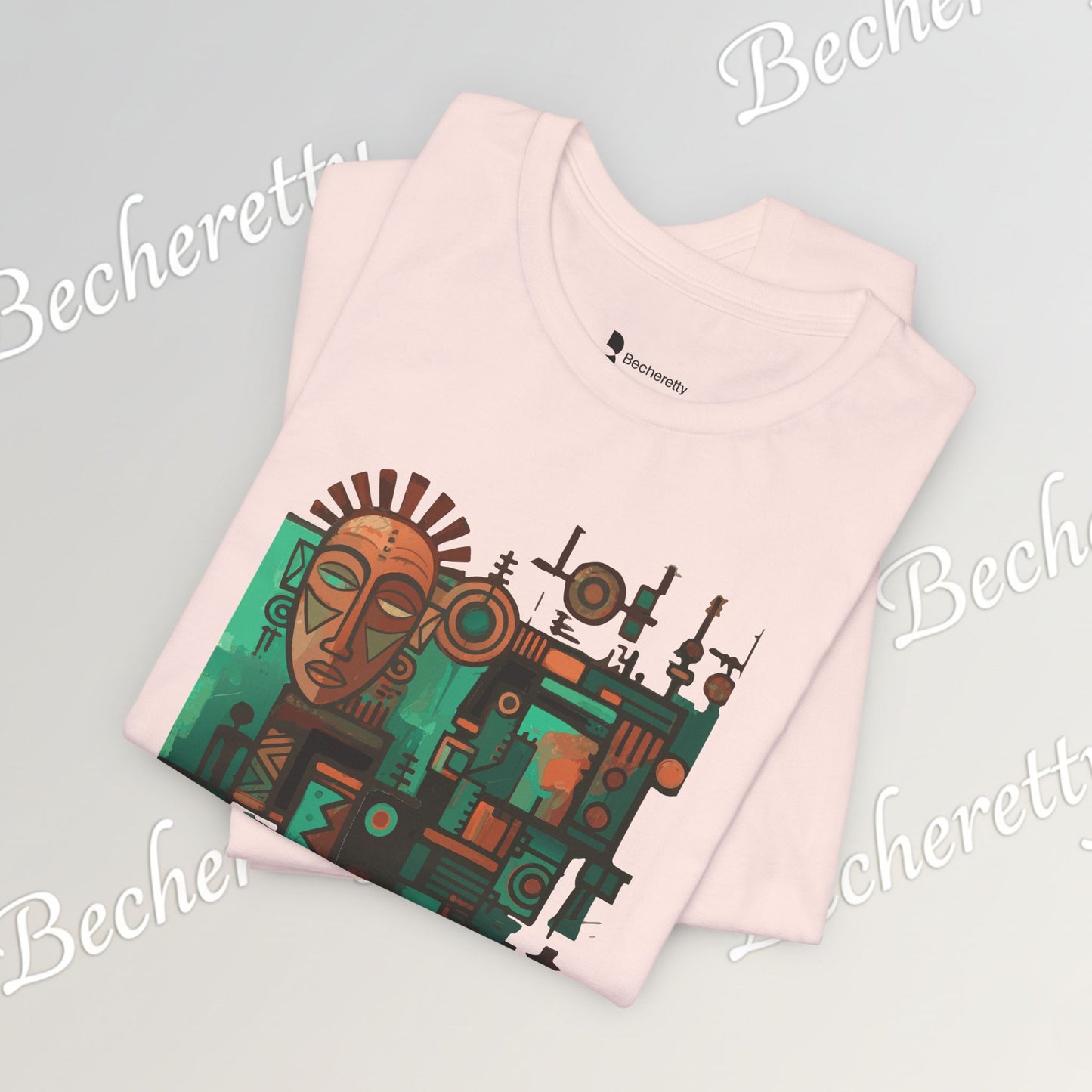 Abstract Tribal Mask Art T-Shirt — Geometric Afrocentric Graphic Becheretty