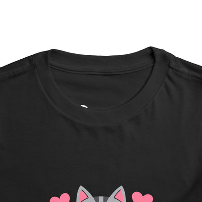 Adorable "Becheretty" Pink Bow Kitten Toddler Tee – Cute Gray Cat & Hearts Graphic T-Shirt for Girls