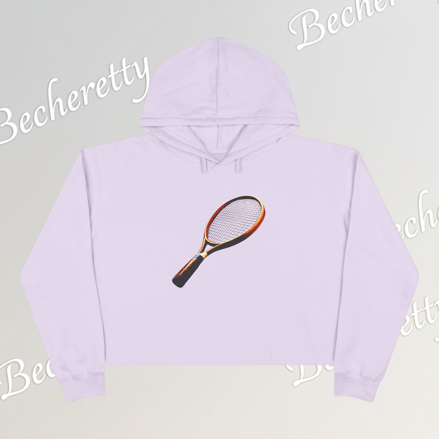 Vintage Tennis Racket "Crop Hoodie" Art Graphic Becheretty - Sporty Sweatshirt - Tennis Lover Gift, Casual Style, Tennis Apparel, Workout Hoodie