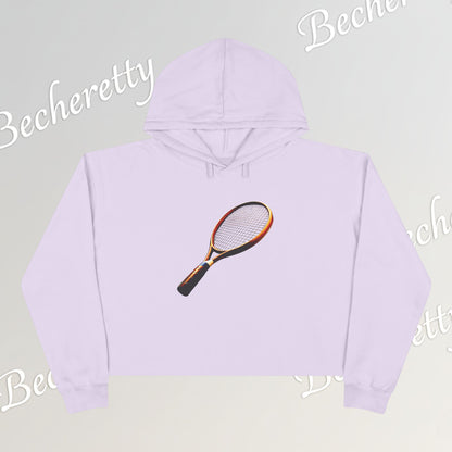 Vintage Tennis Racket "Crop Hoodie" Art Graphic Becheretty - Sporty Sweatshirt - Tennis Lover Gift, Casual Style, Tennis Apparel, Workout Hoodie