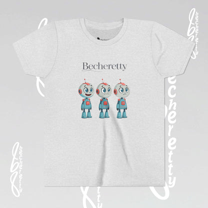 Youth T-Shirt short sleeve  "Three Funny Kid Robots" Graphic Becheretty - Original gift for birthdays