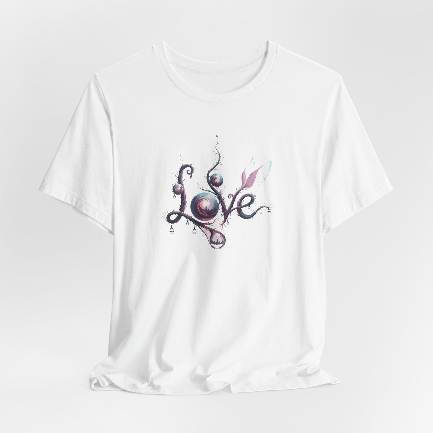 Love Script Tee - Romantic Floral Typography T-Shirt - Art Graphic Becheretty - Ideal gift for your loved one