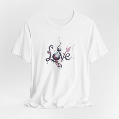 Love Script Tee - Romantic Floral Typography T-Shirt - Art Graphic Becheretty - Ideal gift for your loved one