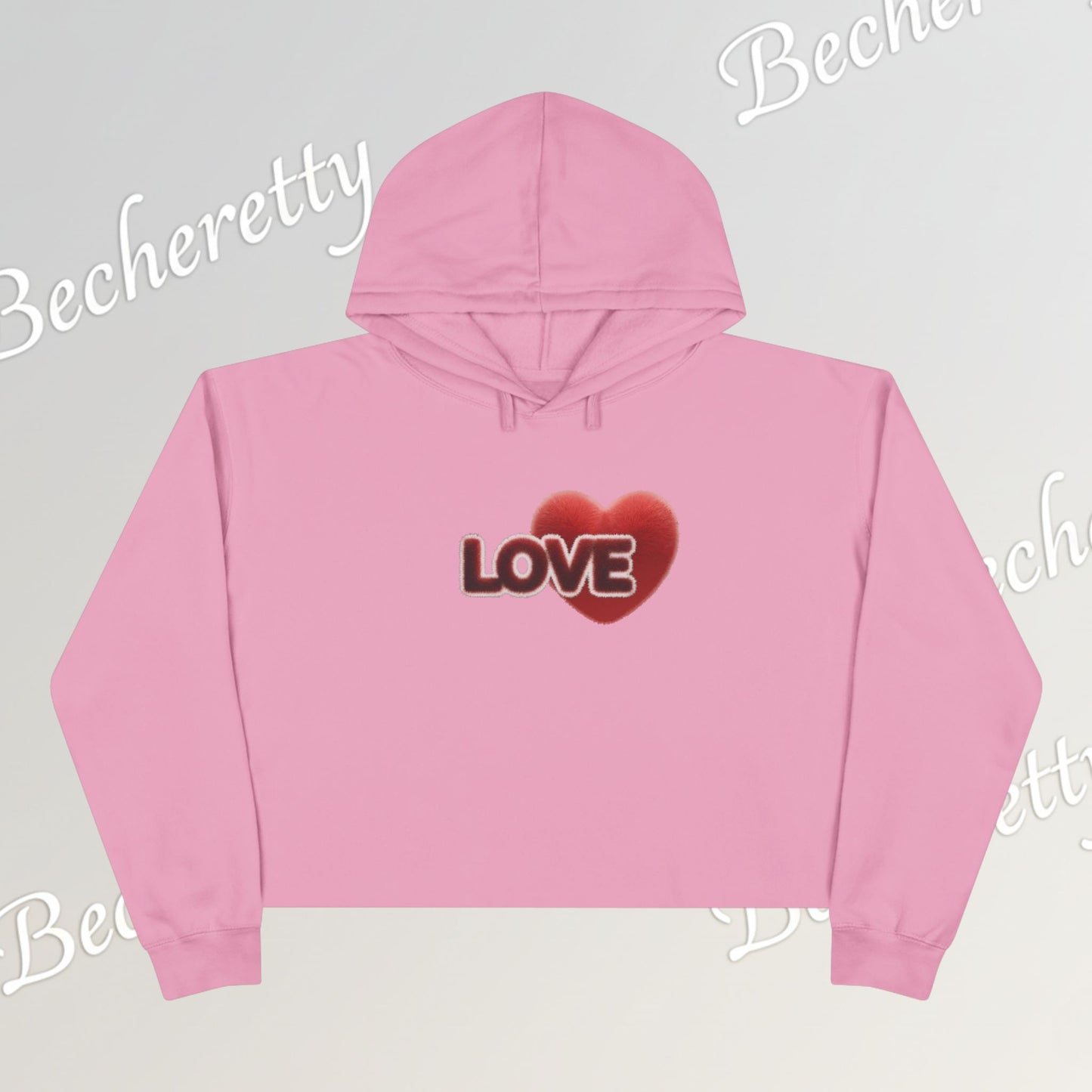 Love Heart Crop Hoodie — Plush Covered in Fur Graphic- Art Graphic Minimalist Becheretty