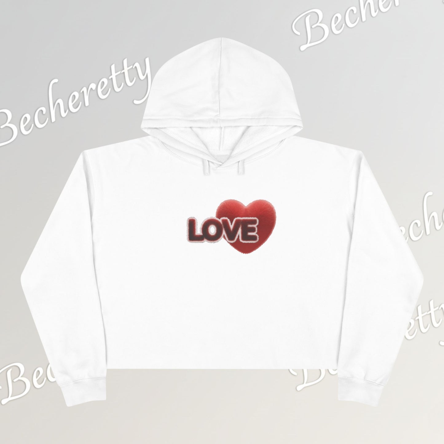 Love Heart Crop Hoodie — Plush Covered in Fur Graphic- Art Graphic Minimalist Becheretty