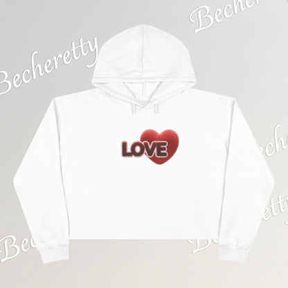 Love Heart Crop Hoodie — Plush Covered in Fur Graphic- Art Graphic Minimalist Becheretty