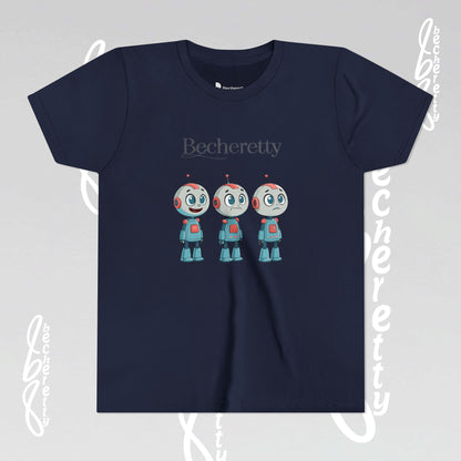 Youth T-Shirt short sleeve  "Three Funny Kid Robots" Graphic Becheretty - Original gift for birthdays