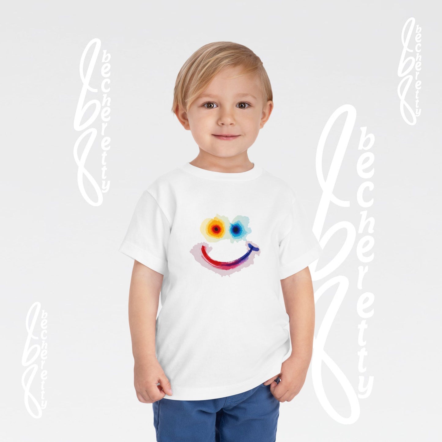 Toddler T-shirt - Colorful Watercolor Smiley Face - Art Graphic Minimalist Becheretty