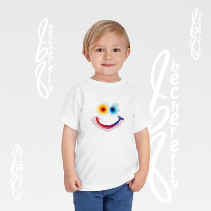 Toddler T-shirt - Colorful Watercolor Smiley Face - Art Graphic Minimalist Becheretty