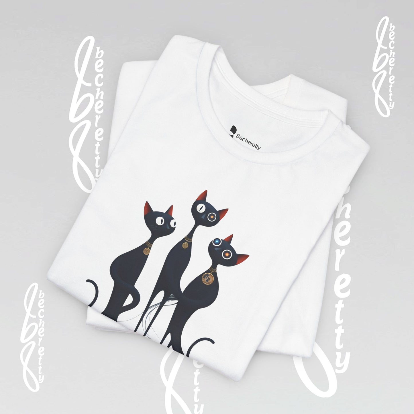 Black Cat Trio Tee – Cute Retro Cats Graphic T-Shirt - Minimalist Art Becheretty - Perfect gift for cats lovers