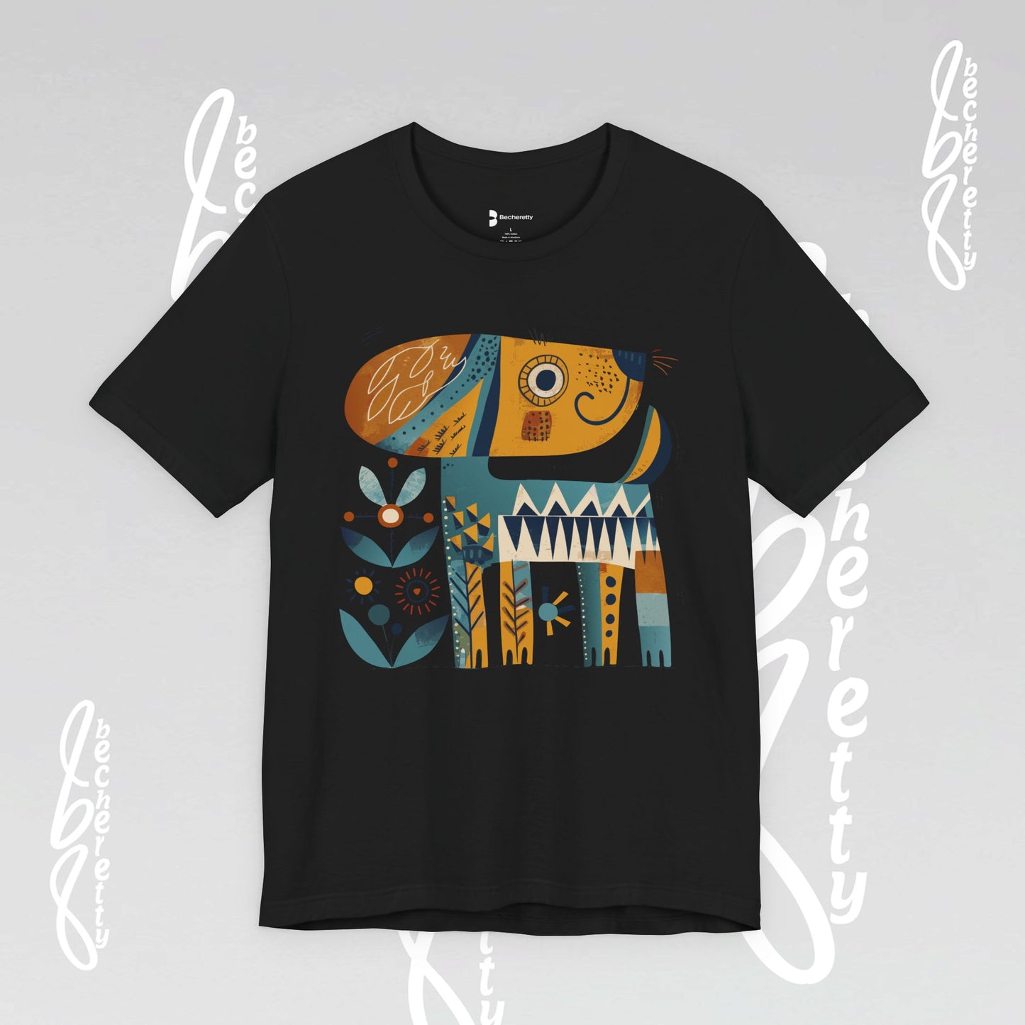 Abstract Guardian Folk Art Dog T-Shirt — Modern Canine Lover Gift