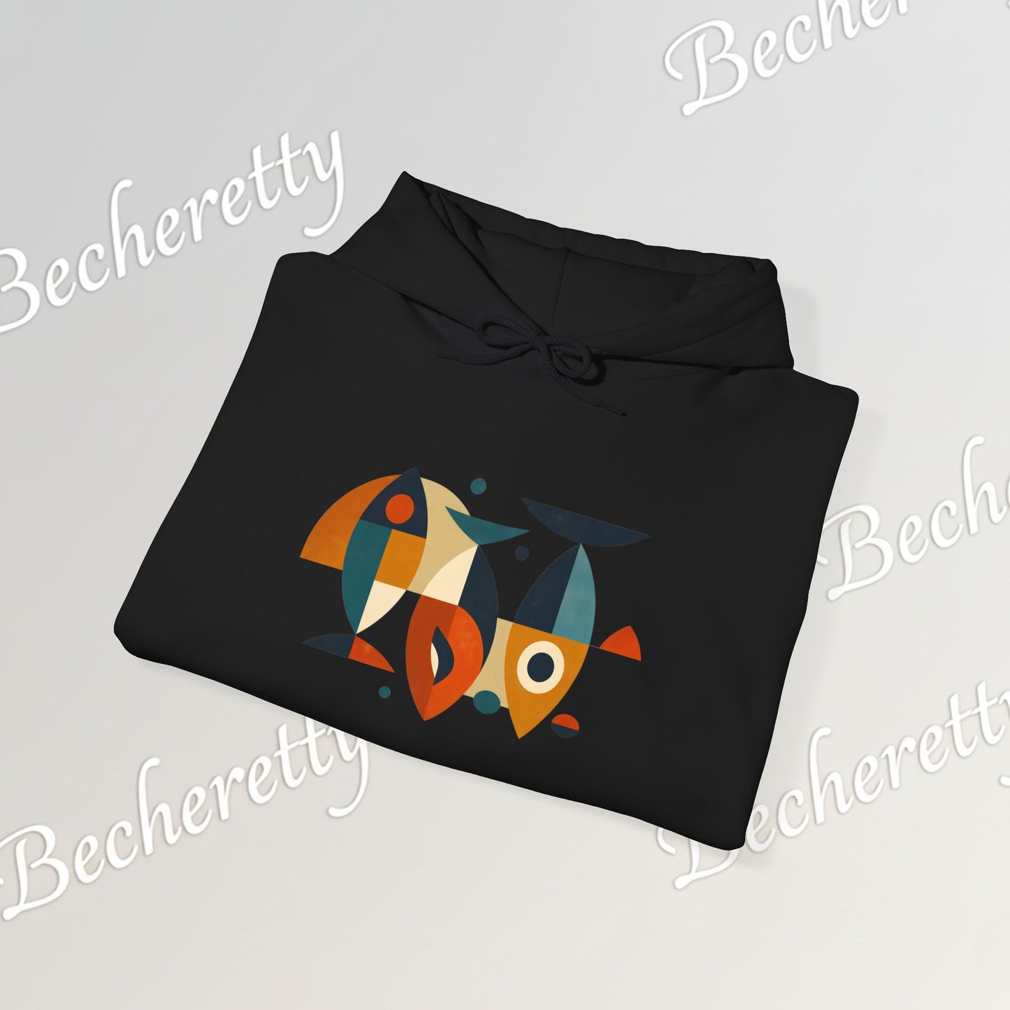 Geometric Fish Hoodie - Minimalist Graphic Becheretty, blending abstract geometric shapes