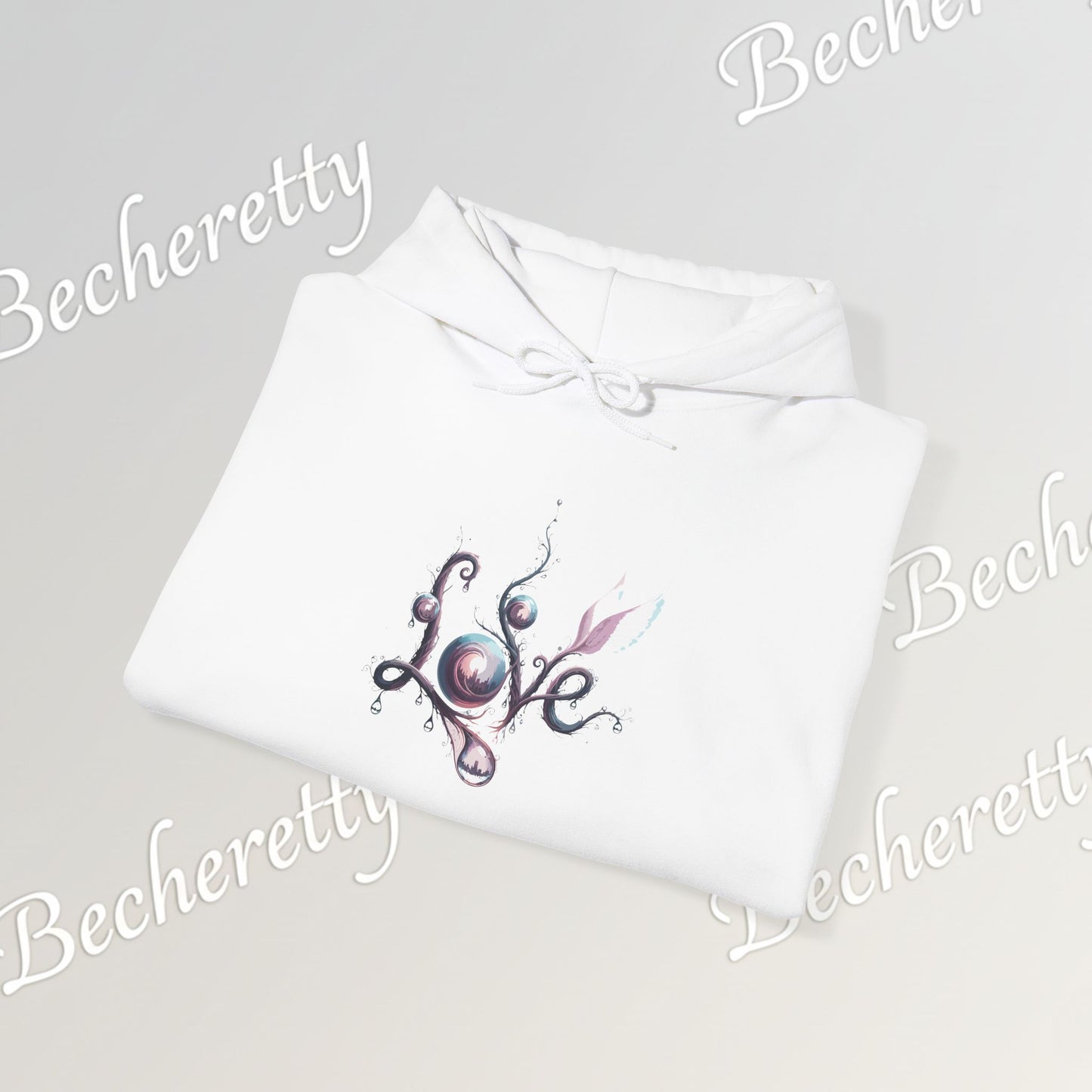 Love Floral Hoodie - Romantic Script - Art Graphic Becheretty - Perfect Gift for your loved one