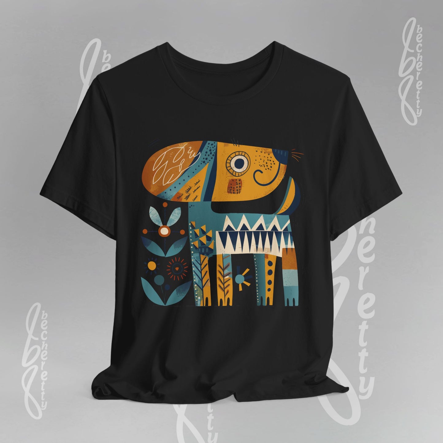Abstract Guardian Folk Art Dog T-Shirt — Modern Canine Lover Gift