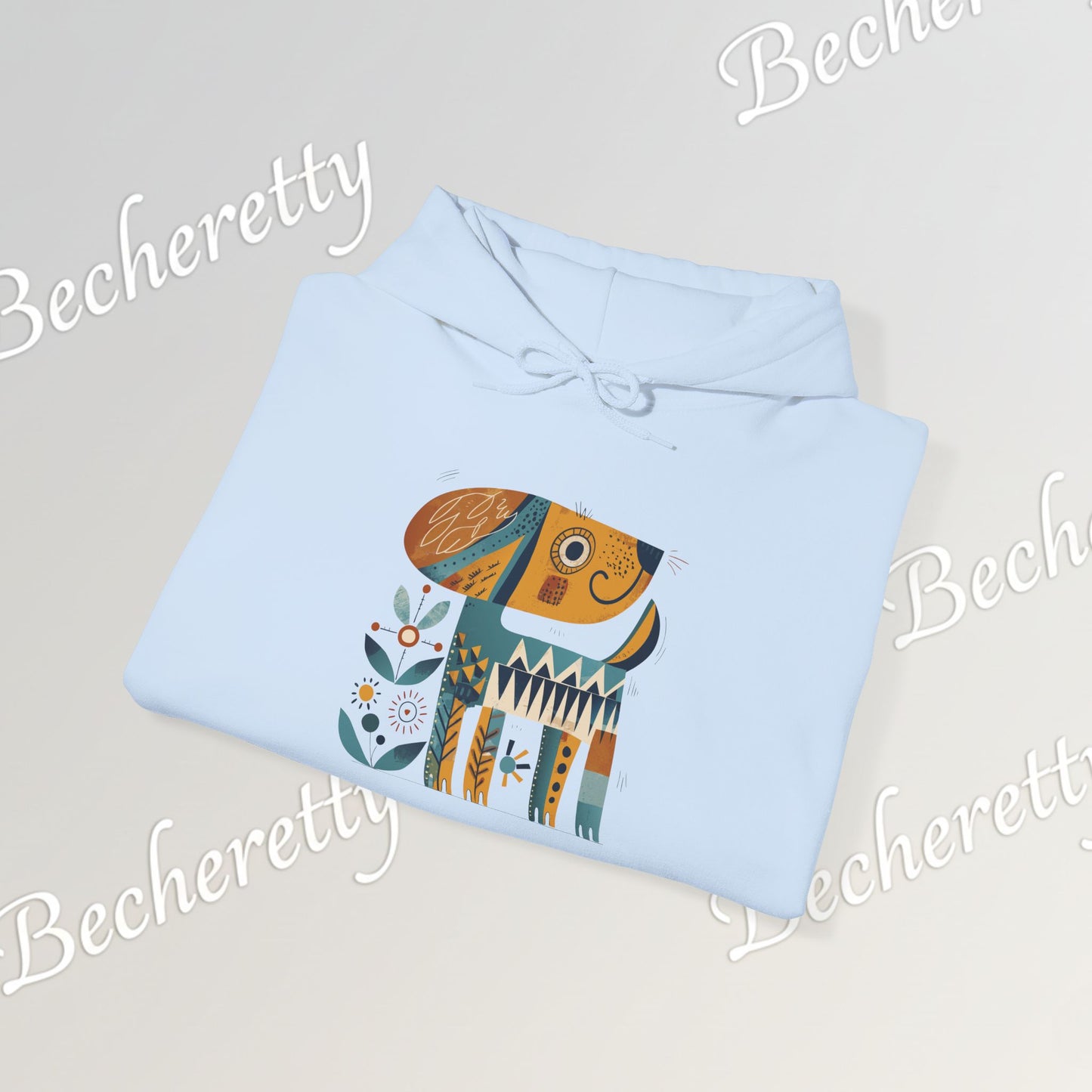 Minimalist Art Hoodie | The "Abstract Puppy" by Becheretty - A unique, stylized dog motif inspired by folk art and modern
