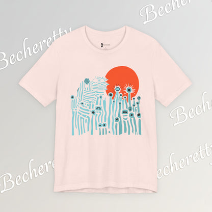 Sunset Wildflowers T-Shirt — Minimal Floral Graphic Tee - Playful statement - Wearable Art
