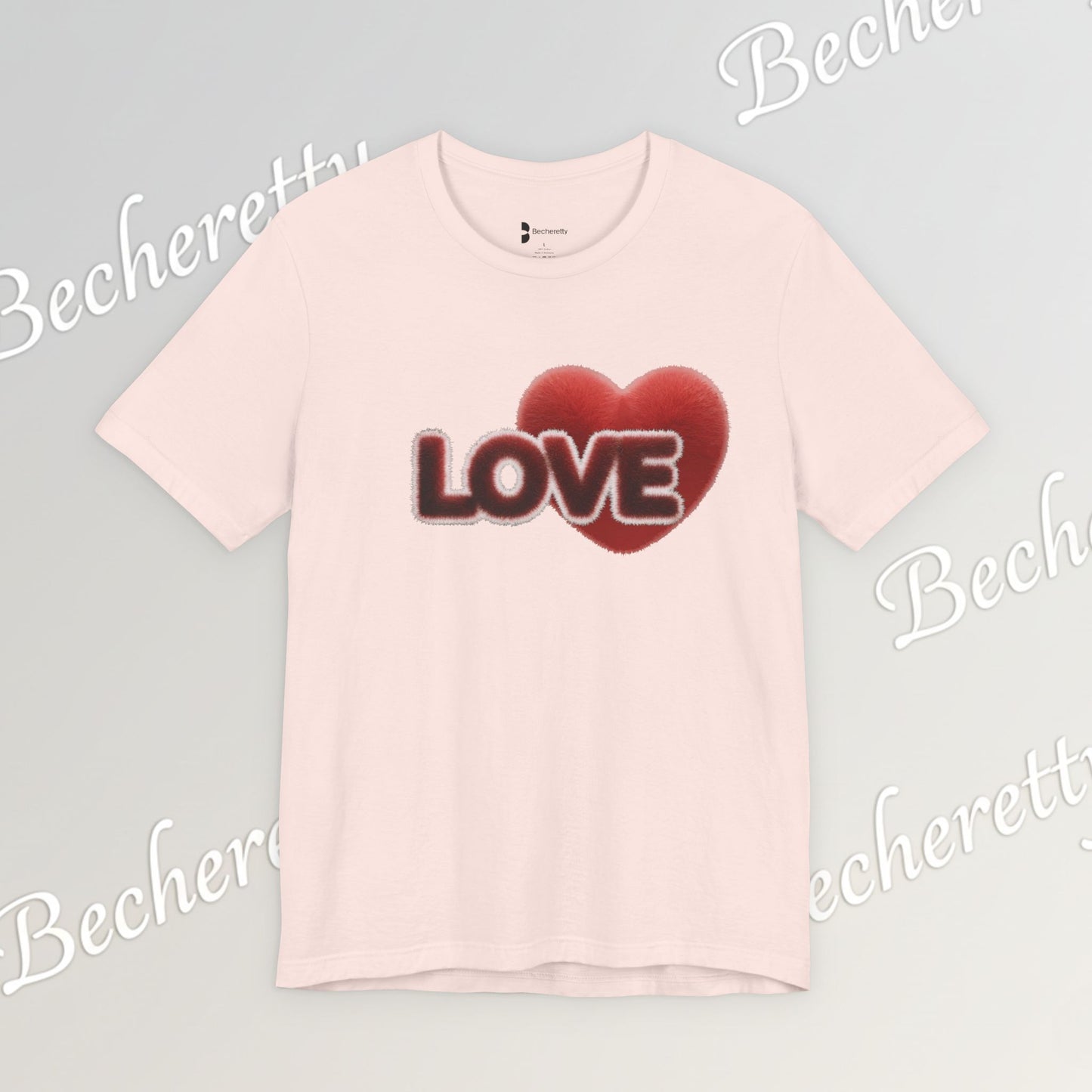 "LOVE" Plush Covered in Fur Graphic Tee - Art Minimalist Becheretty - Valentine T-Shirt - Casual Wear