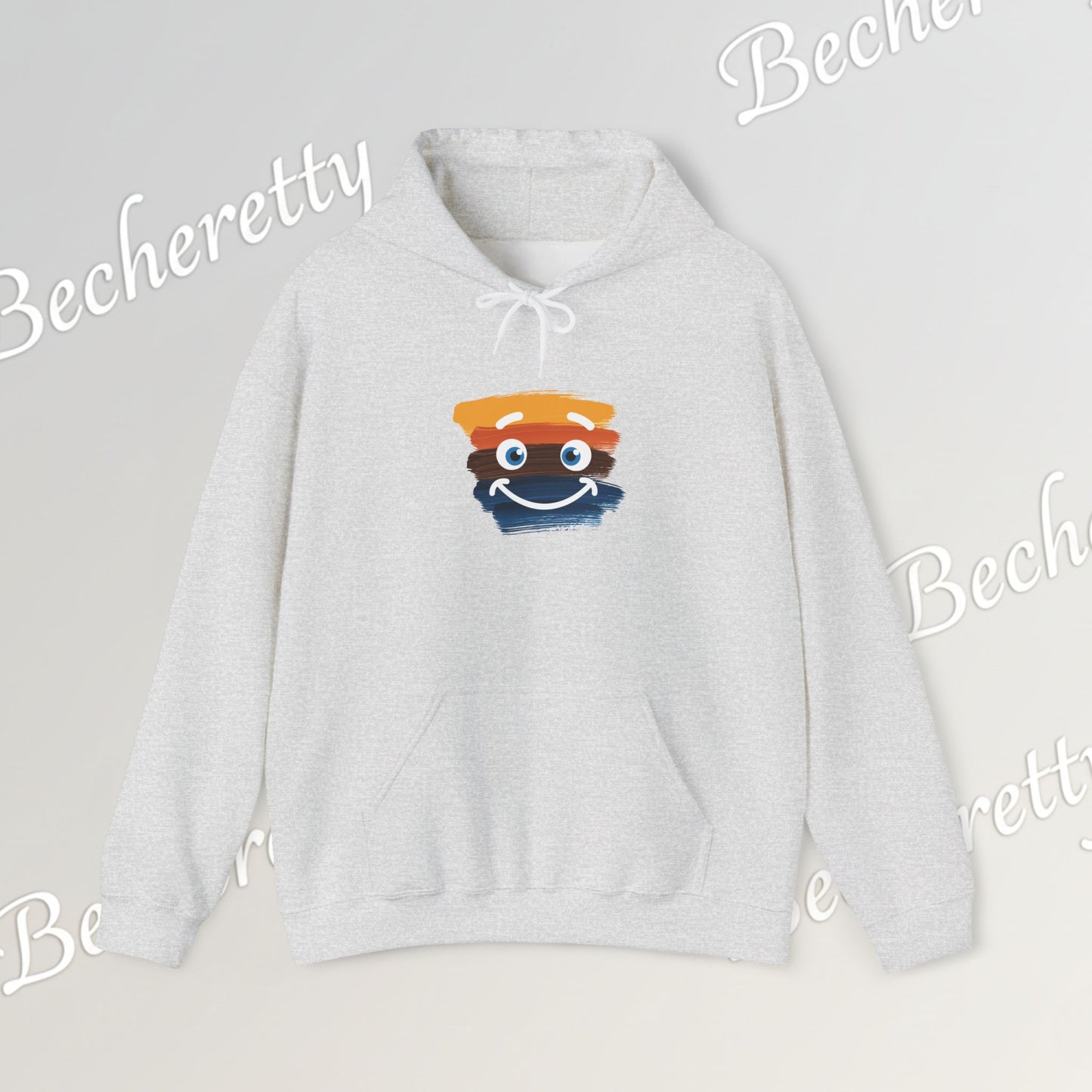 Graphic Hoodie - Smiling Sunset Brushstroke - Cute Happy Face- Art Minimalist Becheretty