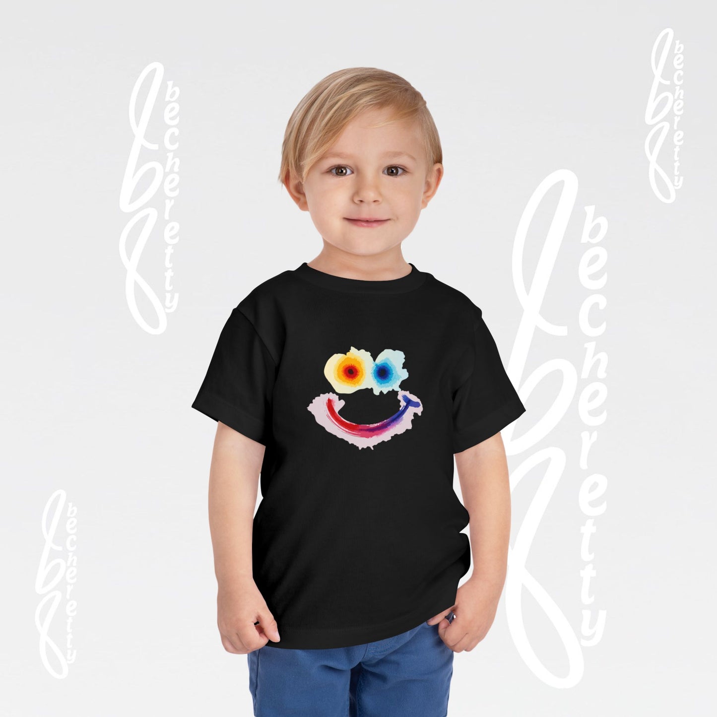 Toddler T-shirt - Colorful Watercolor Smiley Face - Art Graphic Minimalist Becheretty