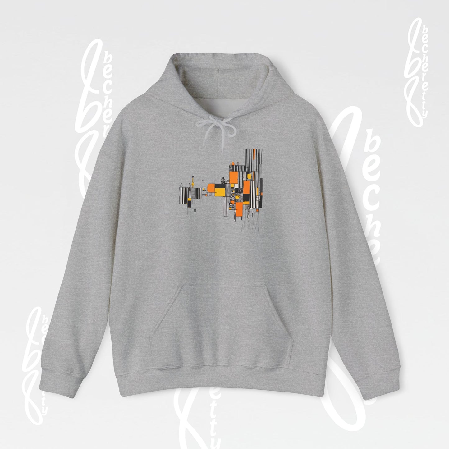 Abstract Geometric Hoodie — Modern Orange & Gray Minimalist Design - Art Graphic Becheretty