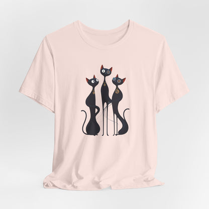 Black Cat Trio Tee – Cute Retro Cats Graphic T-Shirt - Minimalist Art Becheretty - Perfect gift for cats lovers