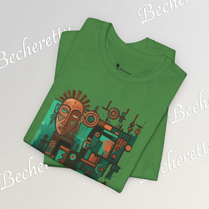 Abstract Tribal Mask Art T-Shirt — Geometric Afrocentric Graphic Becheretty