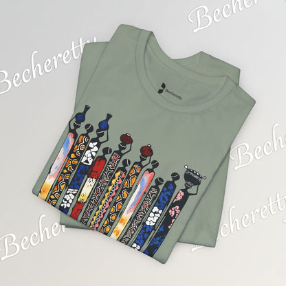 Ancestral Strides - Graphic Tee Becheretty - African tribal art style - Woven with history, worn with pride.