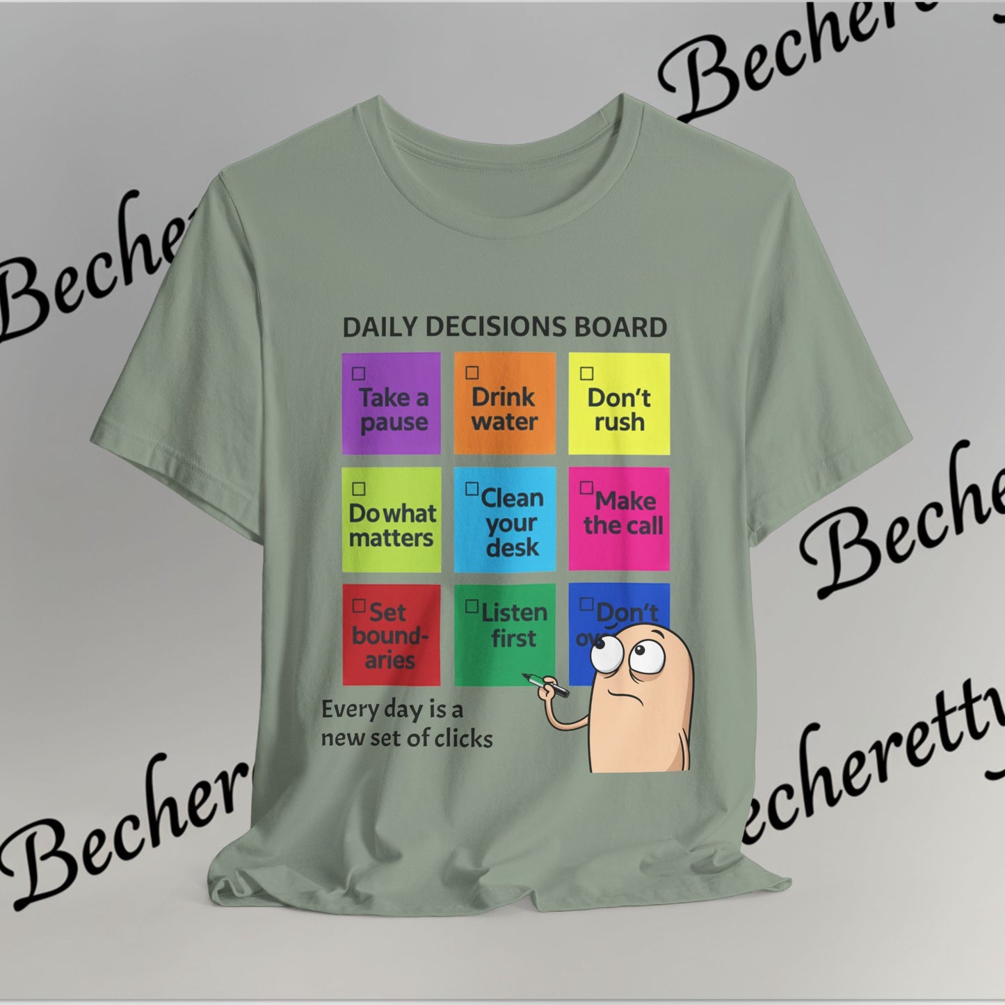Graphic T-Shirt - Becheretty Motivational Checklist Tee that brings gentle humor and daily mindfulness to everyday wear