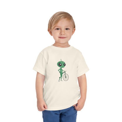 Alien Bicycle Toddler Tee - Fun Kids Shirt - Art Graphic Becheretty - Cute Gifts for Little Explorers