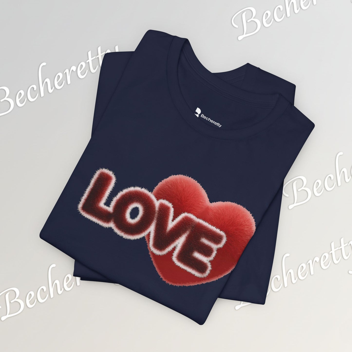 "LOVE" Plush Covered in Fur Graphic Tee - Art Minimalist Becheretty - Valentine T-Shirt - Casual Wear