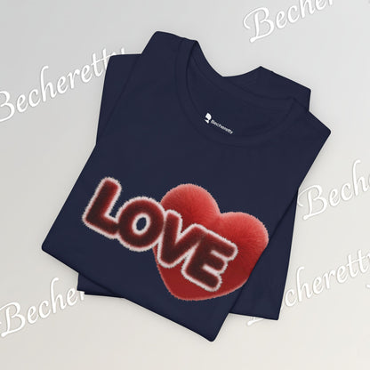 "LOVE" Plush Covered in Fur Graphic Tee - Art Minimalist Becheretty - Valentine T-Shirt - Casual Wear